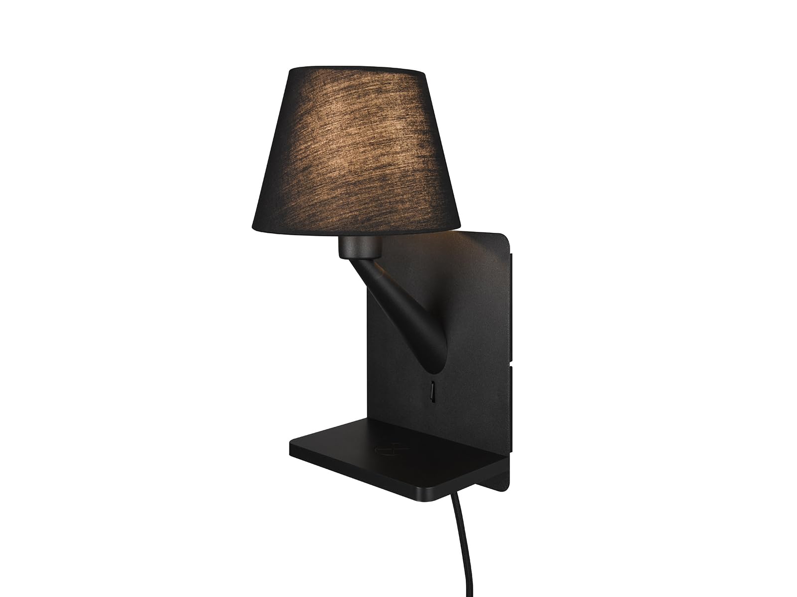 Wandleuchte mit Stecker, Schalter und Ladefunktion, Schwarz Höhe 31cm