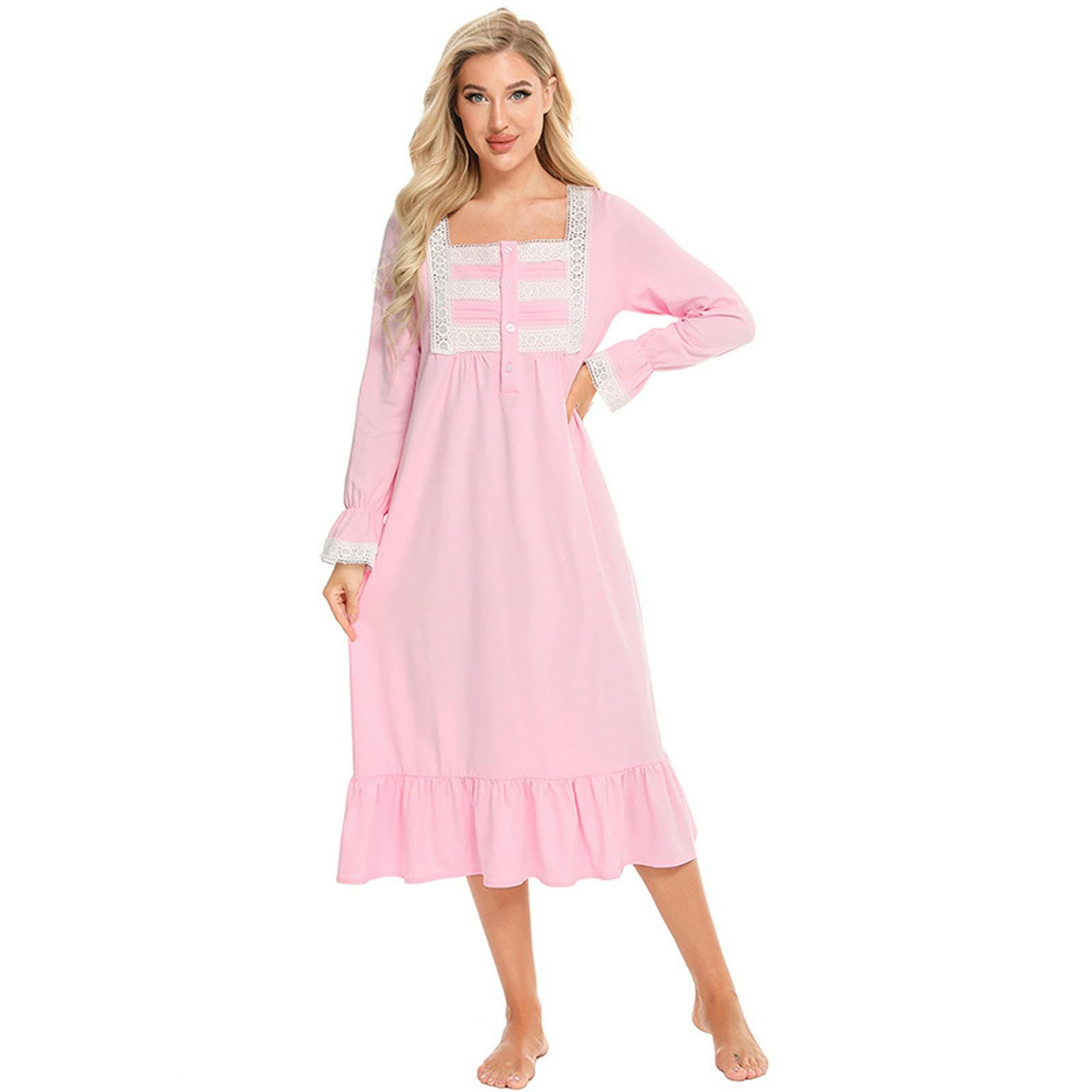 Pigiama da Donna Pigiami A Manica Lunga Vittoriani Abito Principessa Bianco Festa di Halloween Abiti Casa-Rosa-XL
