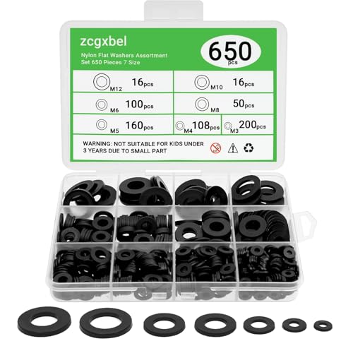 650-pieces Nylon Flat Washer for Screws Bolts,7 Sizes Black Plastic Washers Assortment Kit (M3-M12),Assorted Screw Washers Washer Set for Household & Commercial