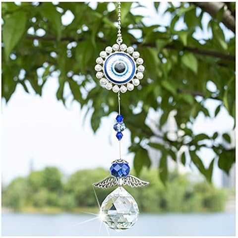 Crystal Angel Suncatcher with Feng Shui Turkish Blue Evil Eye Protection and Good Luck Charm Gift Cover