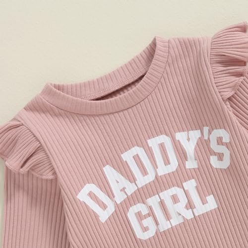Newborn Baby Girl Outfits Fall Daddys Girls Long Sleeve Pullover Sweatshirt Flared Pants Set 6 12 18 24 Months4