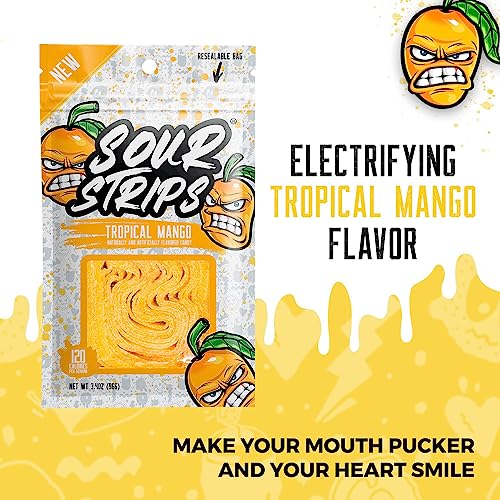 SOUR STRIPS Dulces sabor mango tropical, 12 por pack, 2 pack miniatura 2