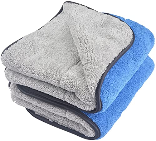 Image of Auto Hub Heavy Microfiber Cloth 500 GSM (Size 60cm x 40cm) /Pack of 2,for Car Cleaning and Detailing, Double Sided, Extra Thick Plush Microfiber Cloth Lint-Free, Color:- Blue