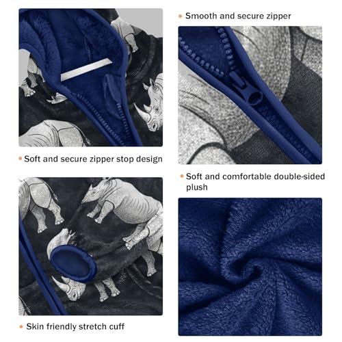 Rhino Pattern Print Design Toddler Fleece Jacket Girl Boys Hooded Fleece Jacket Coat Warm Outwear Zip-up 3-10T3