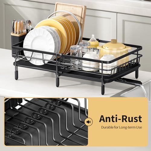 Expandable Dish Drainer Rack,Adjustable Dish Rack,Foldable Dish Drying Rack with Removable Cutlery Holder Swivel Drainage Spout,Anti-Rust Plate Rack for Kitchen 1 Piece - Image 4