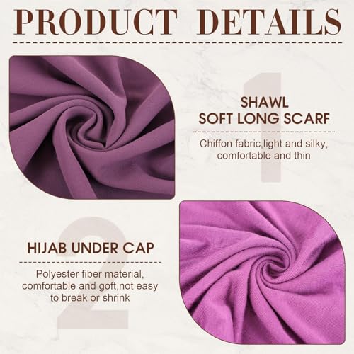 24 Pcs Muslim Hijab Scarves for Women with Under Scarf Cap Chiffon Shawl Islamic Caps with Tie Back Closure3