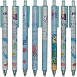 Maydahui 12PCS Blue Sea Animal Gel Pens Cute Kawaii Pen Retractable Printing Pens Fish Octopus Dolphin Shark Turtle Crab Style Black Ink for School Party Students