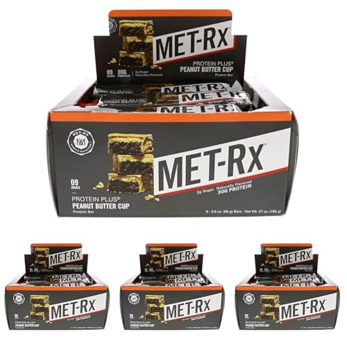 Image of MET-Rx Protein Plus Bar, Great as Healthy Meal Replacement, Snack, and Help Support Energy, Gluten Free, Peanut Butter Cup, With Vitamin A, Vitamin C, and Zinc to Support Immune Health, 85 g,9 Count