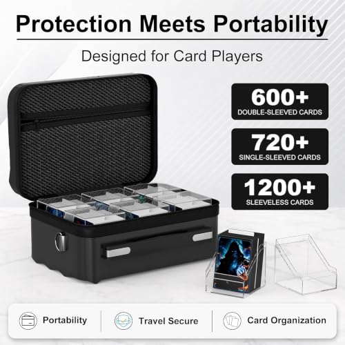 Image of Proijeut Card Deck Box with Portable Case, 6 Pack Clear Commander Deck Box with 6 Dividers, Holds 600+ Double Sleeved Cards, Fit for MTG, YuGiOh, TCG（Geometric Black）