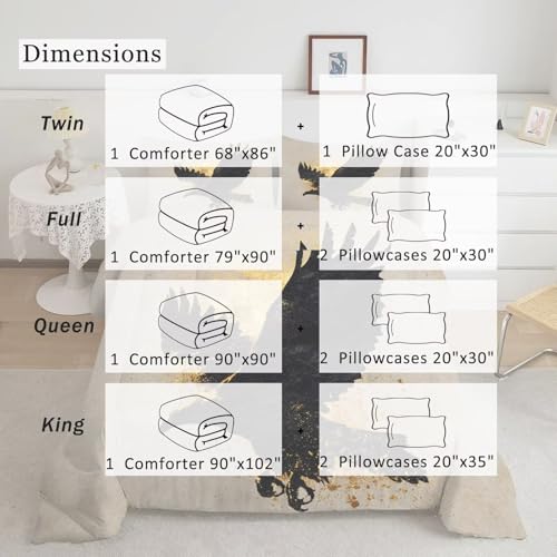 Image of Wildlife Eagle Comforter Set Queen Size Black and Gold Wild Animal Bedding Sets for Kids Teens Boys Men Adults Bedroom Abstract Art Quilt 1 Comforter 2 Pillowcases