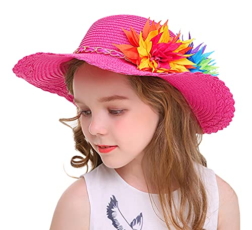 Bienvenu Kids Girls Multi-Colors Large Brim Flower Beach Straw Sun Hats