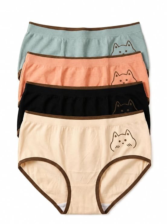 Women's Cotton Cat Print Briefs | Soft Breathable Stretchable Mid Waist Full Coverage Panties | Skin Friendly Regular Fit Everyday Underwear for Women-image-31