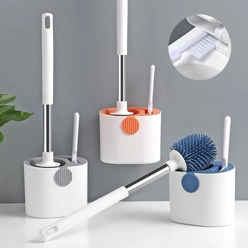 2 in 1Different Silicone Toilet Brush with Holder Stand Western and Indian with Adhesive Wall Mount Easy Clean Comfortable Grip Double Brush Combo Set Double Brush-1 Pcs(Multicolor)-image-28