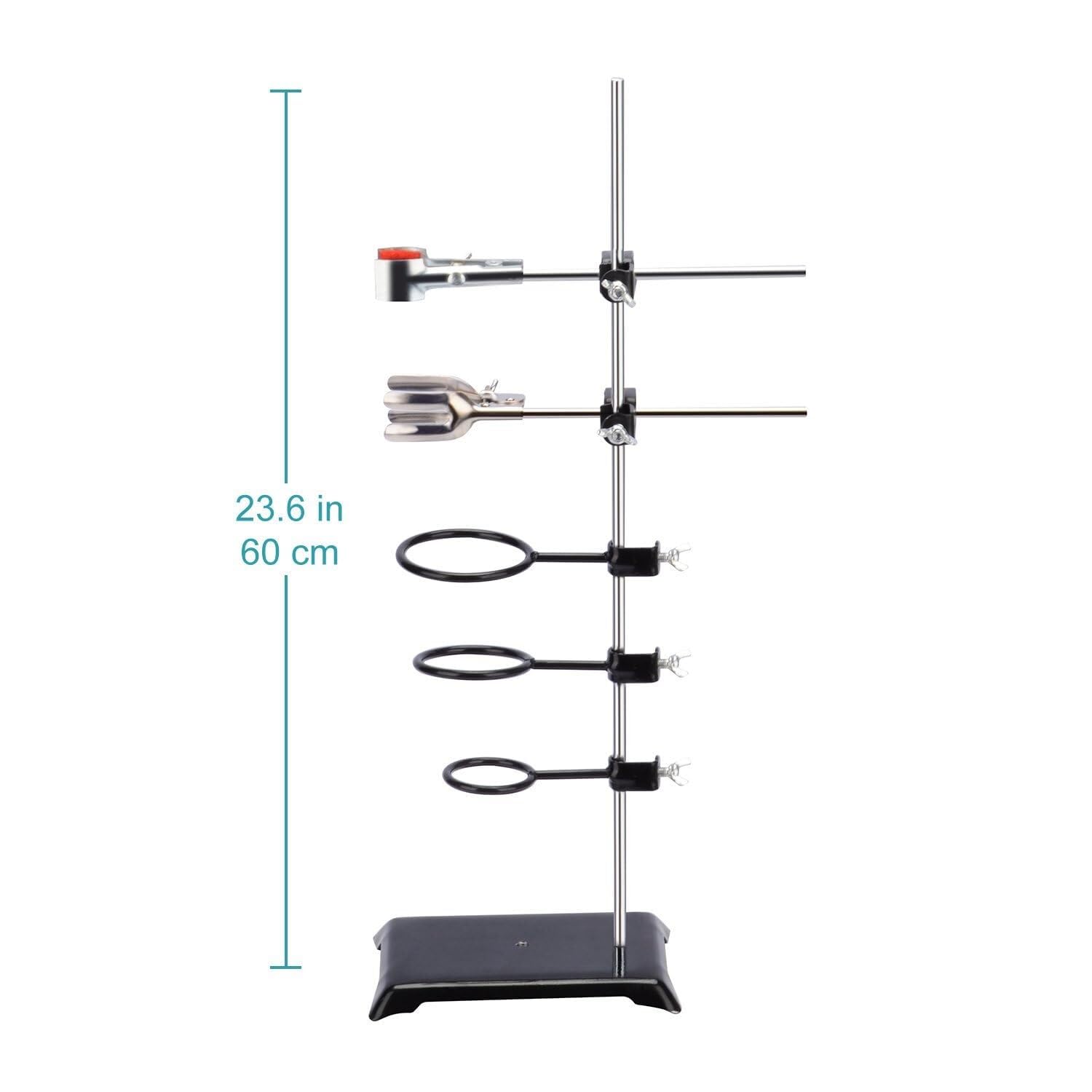 Laborstativ-Set mit 60 cm Stab, 3 Stativringen, 2 Kolbenklemmen, 2 Muffenklemmen, Metallständer für Laborzwecke