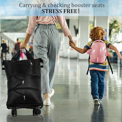 Image of Abbylike Expandable Booster Seat Travel Bag for Airplane Backless Folding Car Seat Travel Bag with Wheels Airport Check and Carrier for Business Trips Short Trips