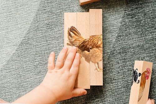 Image of Wooden Animal Chunky Puzzles for Toddlers 2+ Years - Montessori 4 in 1 Farm Animal Block Puzzle Toy