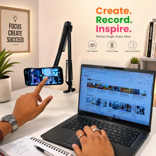 Image of BROLAVIYA Ovehead Magnetic Phone Holder with Adjustable Clamp Arm | Hands-Free Bed, Desk & Table Mount | 360 Rotation | Strong Magnet Compatible with iPhone and Smartphones for Home, Office