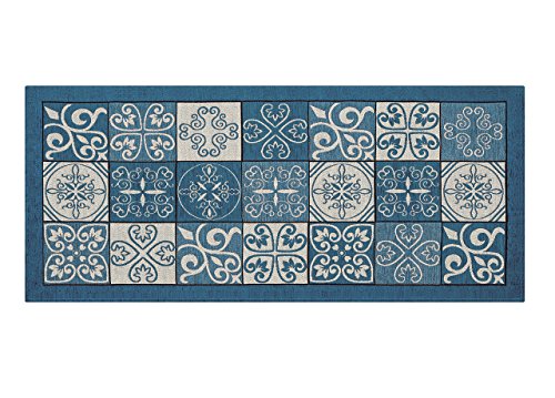 BIANCHERIAWEB Tapis de Cuisine antidérapant Lavable, Dimensions 55 x 115 cm, Tapis de Cuisine fabriqué en Italie avec Motif faïence Couleur Jeans, Tapis...