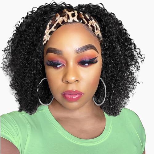 Image of Celiarita Headband Wig Human Hair Deep Wave 10 inch None Lace Front Wig Human Hair Machine Made Wigs Glueless Curly Hair Headband Half Wigs for Black Women Human Hair Natural Color