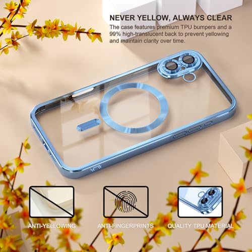 Image of Misea Magnetic for iPhone 17 Case Compatible with MagSafe Light Blue | [Never Yellowing] [Military Drop Protection] Full Camera Lens Protector Plating Soft Clear Phone Case for Women, Sky Blue