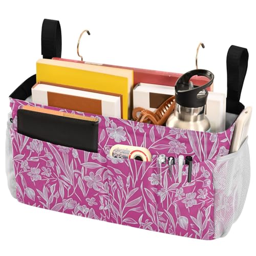 FRODOTGV Bedside Caddy Organizer Autumn Flowers Daffodils Lavender Amaryllis Hot Pink College Dorm Bed Hanging Basket for Headboards Bunk Beds Dorm Rooms Book Phone Magazine Holder