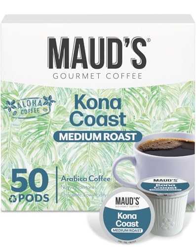 Image of Maud's Kona Medium Roast Coffee Pods, 50ct | Medium Roast Flavored Coffee in Single Serve Pods - Compatible with Keurig Coffee Makers