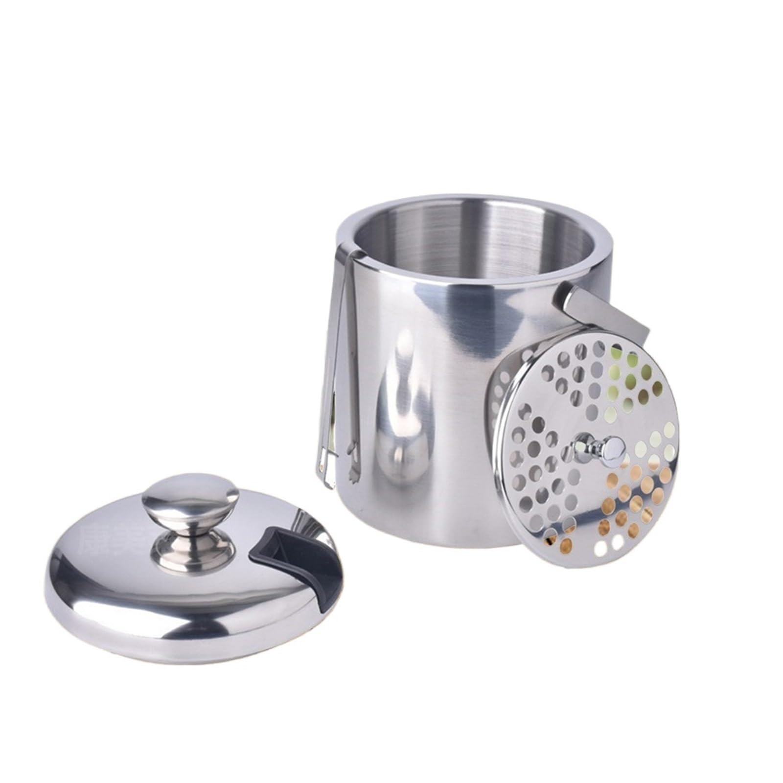 Cubo de Hielo de Acero Inoxidable de Doble Pared con Tapa, Pinzas y colador, Cubo Enfriador, Ideal for el hogar, Bar, Enfriar Cerveza, champán y Vino. para Bar, Cumpleaños, Fiestas
