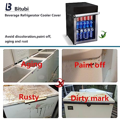 Image of Bitubi Upright Freezers Cover,Outdoor Beverage Refrigerator Cover,- Waterproof, Dustproof, Sun-Proof, 20 inch W x 20 inch D x 33 inch H. Suitable for most 3.2 Cu.ft Beer or Wine Mini Fridge (Black)
