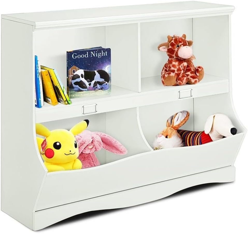 Pemberly Row Contemporary MDF Multi-Bin Kids Toy Storage Organizer, 41.5"L x 15.5"W x 33"H, Spray-Painted Finish, Durable Modern Design for Bedrooms or Living Rooms, Ample Storage for Toys and Books