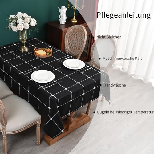Plenmor Leinen Tischdecke Abwaschbar Schwarz 135x135cm Tischdecke Leinen – Ansicht 6