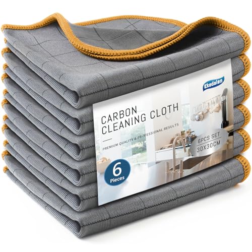 Ekedalen 6X Paño de Microfibra de Carbono, Bayeta para Limpiar Cristales sin Pelusa, Paños de Cocina Mágicos para Ventanas Espejos Parabrisas Azulejos Platos Estufa Horno Puertas Sofá, 30x30cm 400GSM