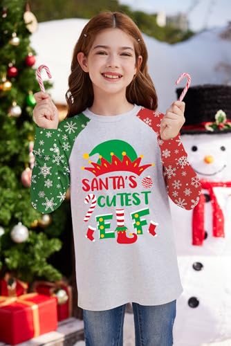 Image of BesserBay Girl's Christmas Buffalo Plaid Raglan Top Funny Holiday Graphic Shirt 4-14 Years