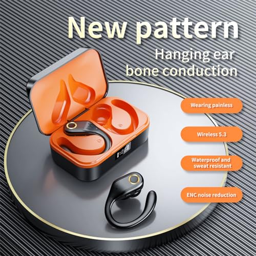 AWESQCQ Wireless Earbuds, Noise Cancelling Bluetooth 5.3 Sports Headphones with Ear Hooks, 60H Playtime Digital Display IPX7 Waterproof Over-Ear Earphones for Running TV Phone Laptop