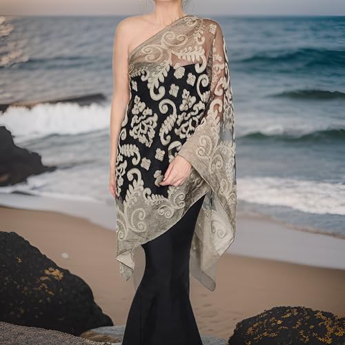Formal Wedding Wrap Evening Shawl Sheer Black Organza Scarf Dressy Stole Plus Size Poncho Off The Shoulder Top Fancy Cape4