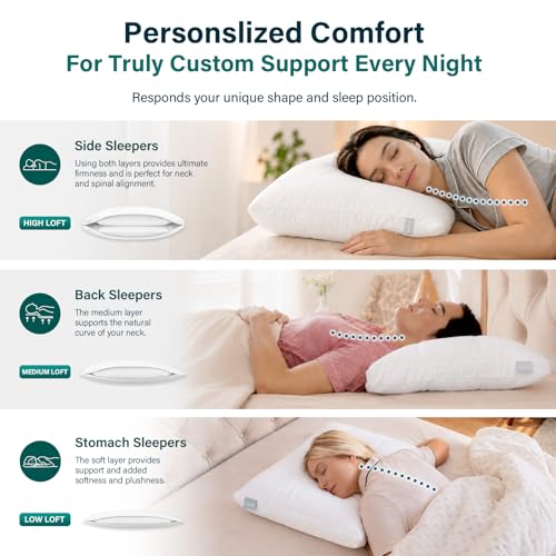 Image of Nuzzle Pillows Standard Size Set of 2 Adjustable Firm Pillows, Luxury Hotel Collection Bed Pillows - Best Adjust Height Soft Cooling Pillows for Back, Stomach and Side Sleepers