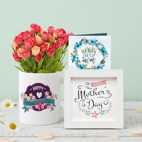Image of TIED RIBBONS Gift for Mom, Birthday Gift for Mom Women Wife Mother in Law Mummy (Printed Ceramic Coffee Mug with Artificial Flower Bunch, Photo Frame & Greeting Card) - Anniversary Birthday Gift Set