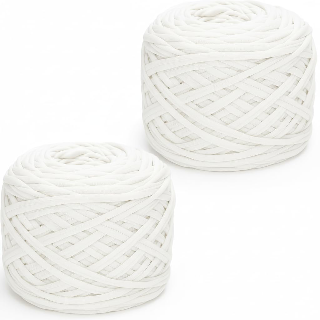 Xtrillogen 2 x 285g T Shirt Yarn,Chunky Yarn for Hand Knitting,Chunky Wool Knitting Kit,Tshirt Yarn for Crochet Wool Bags,Blankets,Baskets & DIY Home Decor(White)