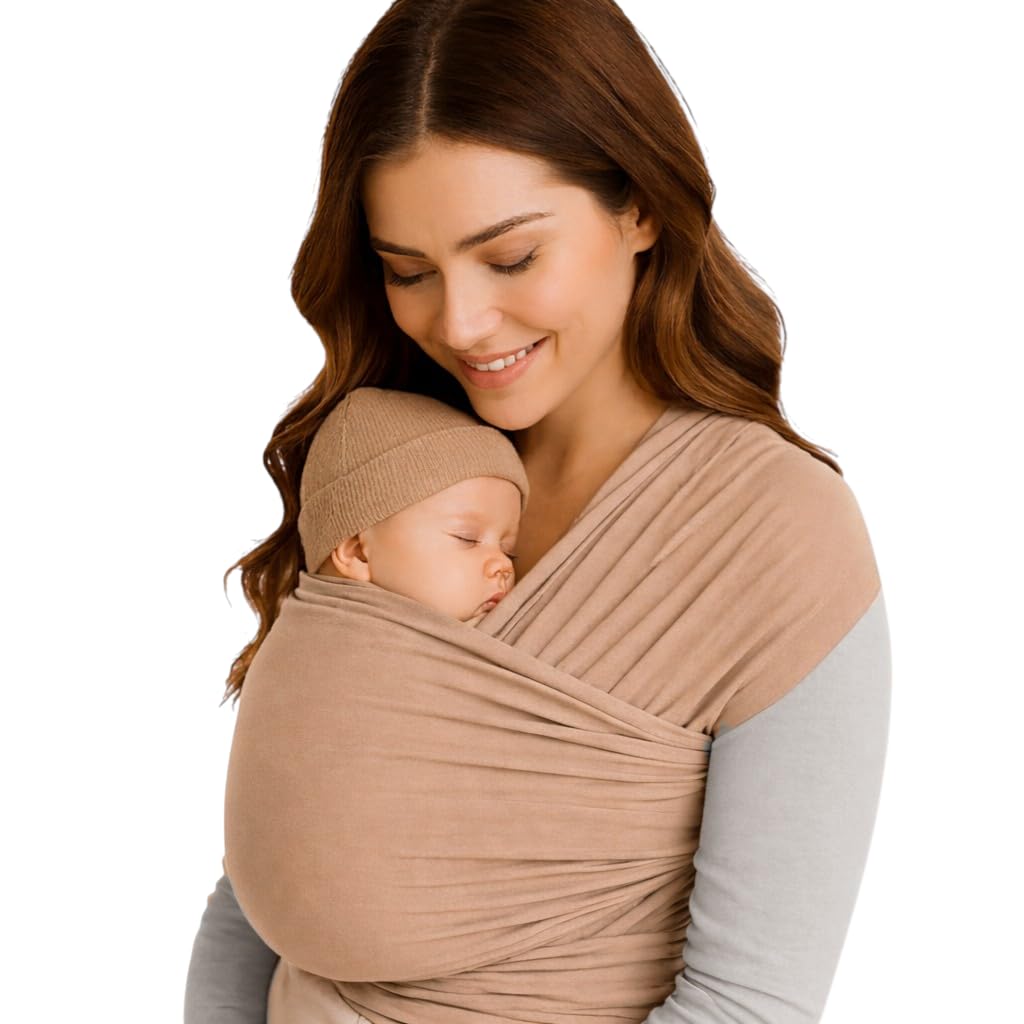 Echarpe de portage bebe Taupe adaptée aux nouveau-nés de 3 à 15 Kg. Confortable, physiologique et Ergonomique, Flexible et Résistante, Facile à nouer. Légère,Mains libres Taille: 5,3 x 0,58 m