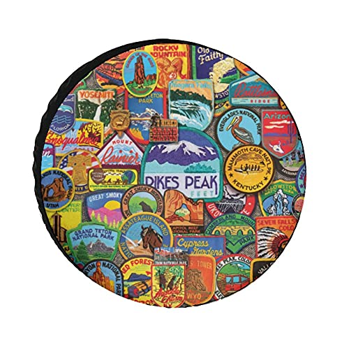 National Parks Badges Universe Exploration Tire Covers Wheel Cover Protectors Weatherproof UV Protection Spare Tire Cover Universal Fit for RV Van SUV Truck Travel Trailer Accessories