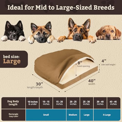 Image of Snoozer Rectangle Cozy Cave Dog Bed, Hooded Dog Bed, Camel (L)
