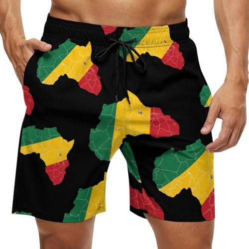 Africa Map Reggae Rasta Men's Swim Trunks Breathable Bathing Suit Swimming Board Shorts Hawaiian Beach Swimwear