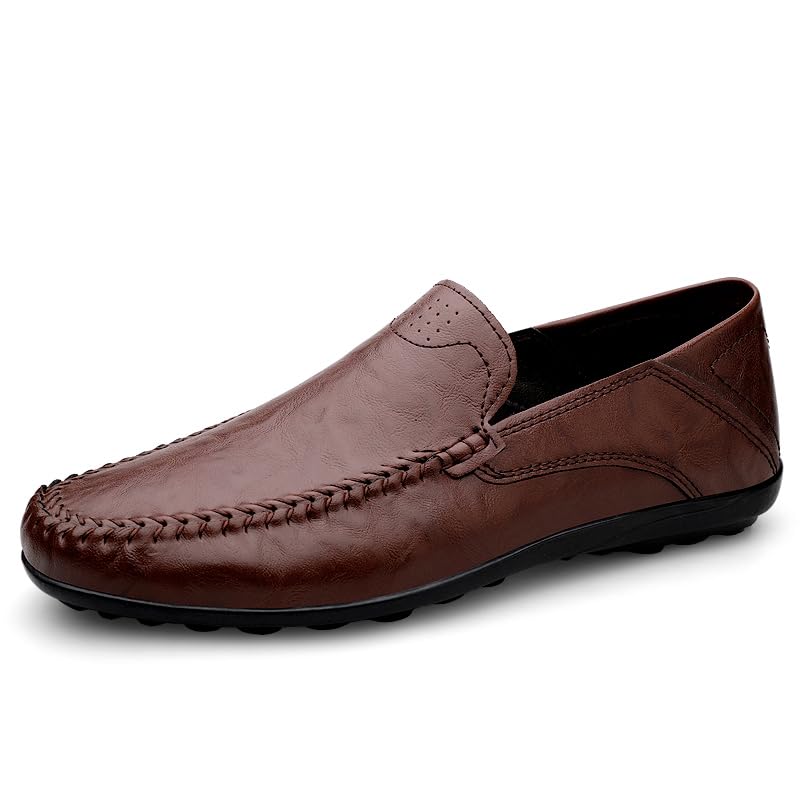Men's Leather Slip-On Loafers, Casual Driving Moccasins, Flat Oxfords, Brown,Black2