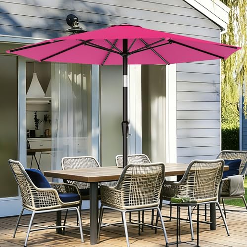 Image of AreShark 9 FT Patio Umbrella for Outdoor, Outdoor Table Umbrella with Push Button Tilt and Crank, Outdoor Patio Umbrellas with 8 Sturdy Ribs for Market, Garden, Pool (Rose Pink)
