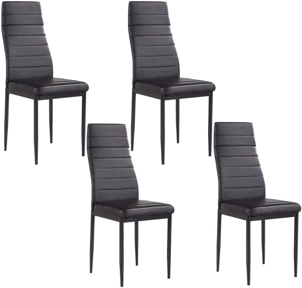 Set of 4 Dinning Chairs High Back Faxu PU Leather Kitchen Chairs Furniture Steel Frame Black