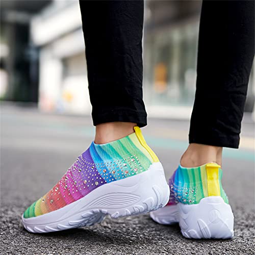 Image of GOSPT Women's Mesh Sport Shoes Rhinestone Glitter Slip On Ballroom Jazz Latin Dance Sock Sneakers