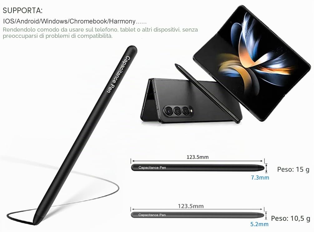 Penna Stilo Universale per Tablet, Samsung, Z Fold5/Fold 4/Fold 3