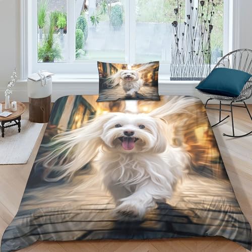 Parure de couette maltais 3D en microfibre premium avec fermeture éclair invisible