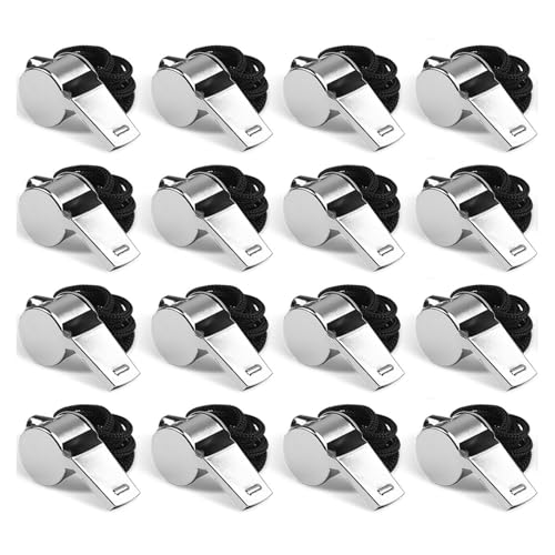 Pack de 16 silbatos deportivos de acero inoxidable con cordón miniatura 1
