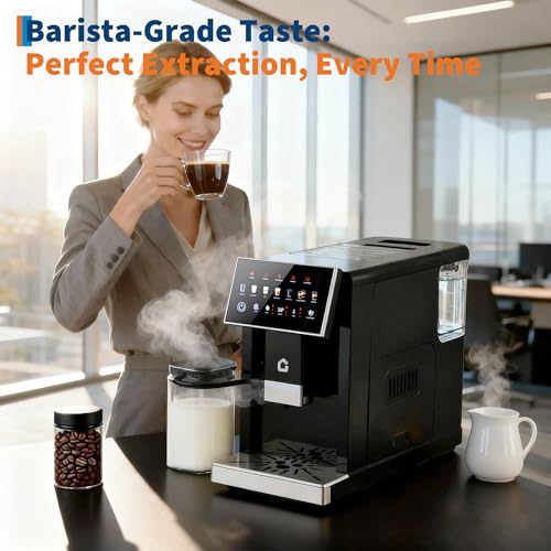 Image of 3rd-Gen Espresso Coffee Maker with Milk Frother - Removable Brewer /Grinder, Adjustable Coarseness /Flavor, 3-Level Coffee /Milk Volume, Detachable Milk Tank for Home Baristas, Black Spray Paint