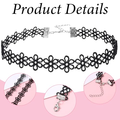 XLIUAX 6 Stück Choker Kette Damen, Schwarz Velvet Choker Halskette Verstellbare Klassische Kropfband Schmuck Gothic Lace Klassische Chokers für Dancing Halloween Geburtstag Party Cosplay